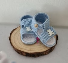 Sandaletti bebè uncinetto, azzurri, bianchi, fatti a mano, cotone oeko-tex