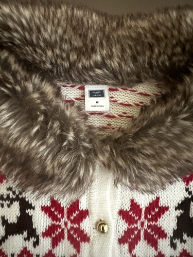 Janie & Jack Reindeer Sweater Jackets Kids Girls,Faux Fur Collar, White Red,6US - Picture 3 of 6