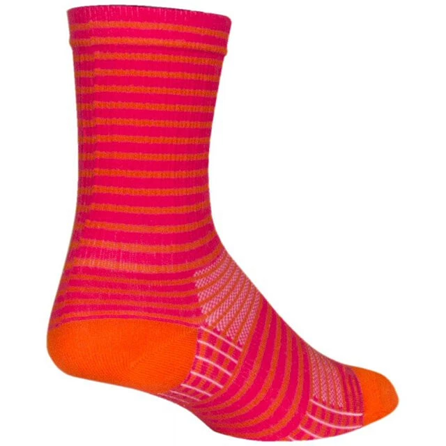袜子 - SockGuy - 粉色条纹 L/XL 6 英寸 SGX 自行车/跑步 全新 — 第 2/3 张图片