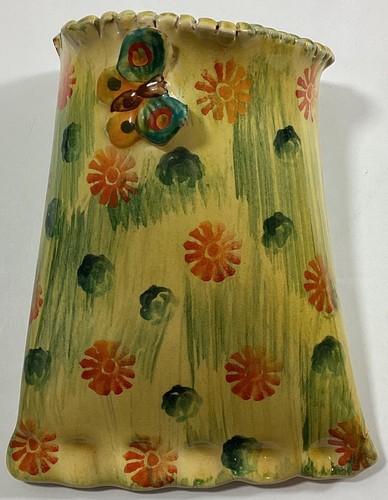 Italian Pottery Floral Butterfly Wall Pocket Vase VTG Hand Painted Italica ARS - Picture 8 of 11