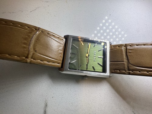 Breda Virgil Tank Watch Unisex 26mm Silver Tone Tank Green Dial New Battery b1 - Picture 9 of 9