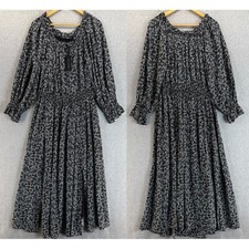 Elie Tahari Maxi Dress Night Floral Black Long Sleeve Slit Boho Size Large NWT