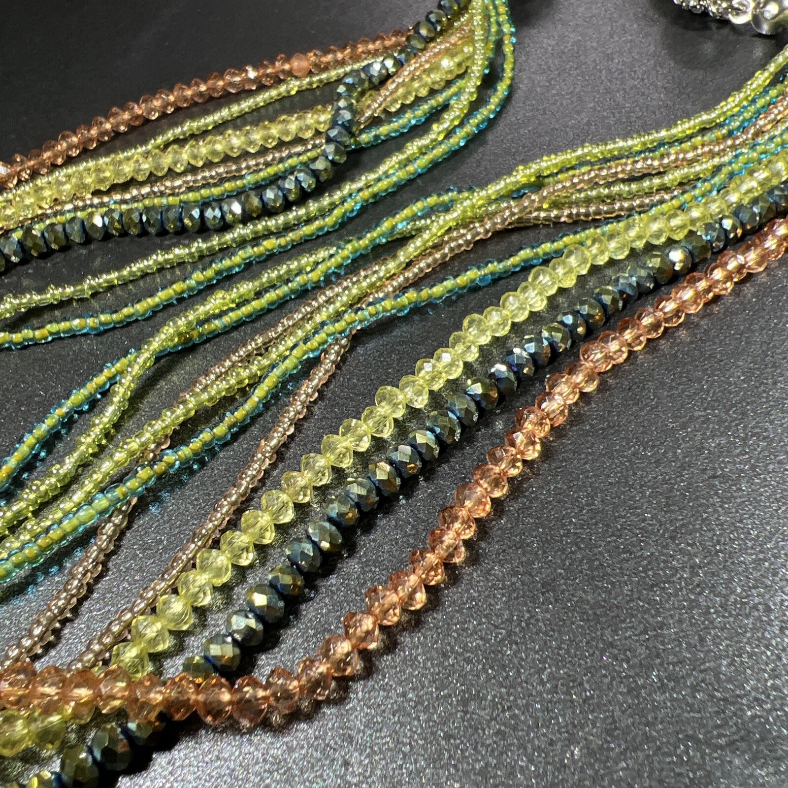Green Beaded Statement Necklace Layered Aurora Bo… - image 6