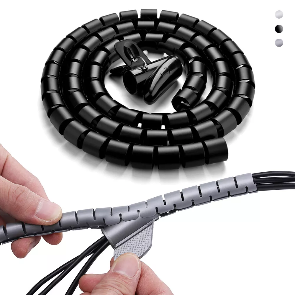 Black White Spiral Cable Wrap Organizer Plastic Cover for Electrical Wires  Cable