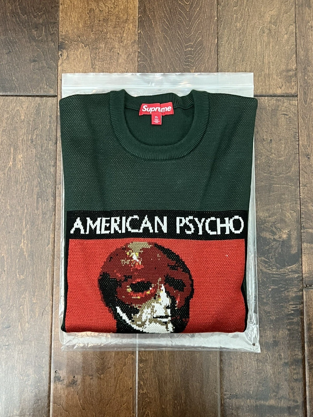 Pull tricot laine mélangée vert Supreme FW23 American Psycho taille XL neuf EN MAIN