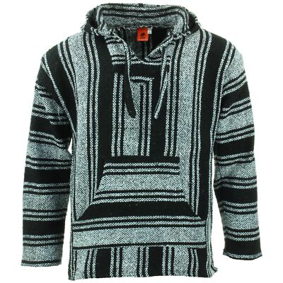 Recycled Mexikanisch Baja Jerga Kapuzenpulli Drogen Teppich Schwarz Weiß