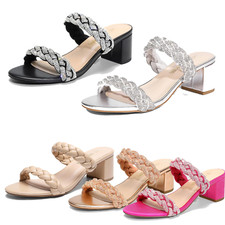 Women Open Toe Low Chunky Block Heel Sandals Wedding Dress Shoes