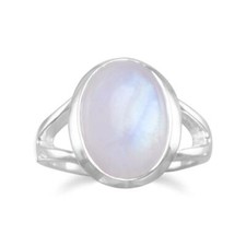 Rainbow Moonstone Ring 925 Sterling Silver Split Band Large Big Stone Pretty