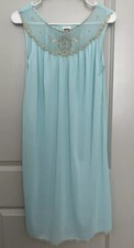 Montgomery Ward Silky Nightgown Nightie Sz M Seafoam Teal Blue Boudoir Nylon