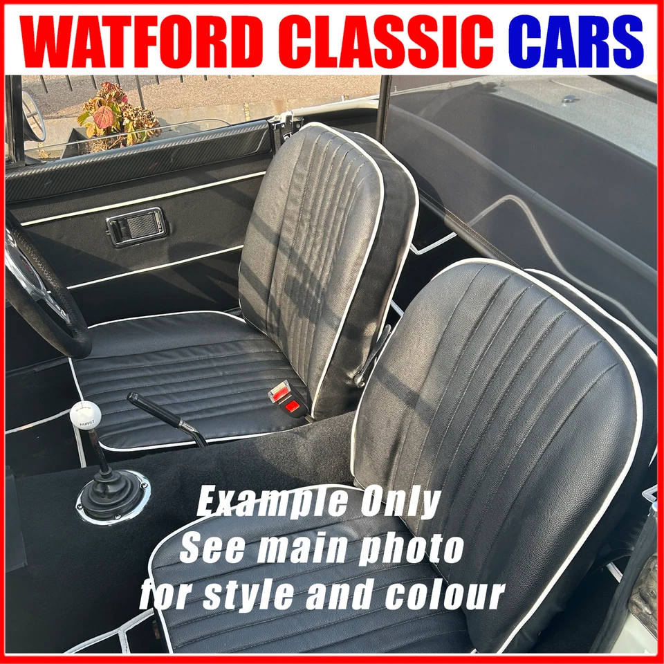 Par de fundas de asiento MG Midget/Sprite 1970-1981 aspecto de cuero negro/blanco  Foto 2 de 4