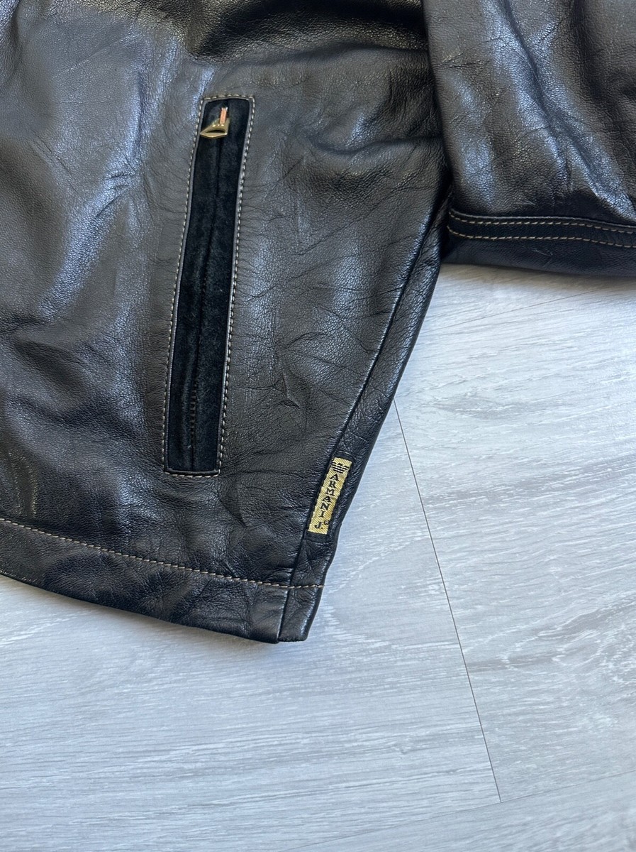 Men's Vintage ARMANI JEANS Biker Leather Jacket RARE Black Men's Vintage ARMANI JEANS Biker Leather Jacket RARE Black