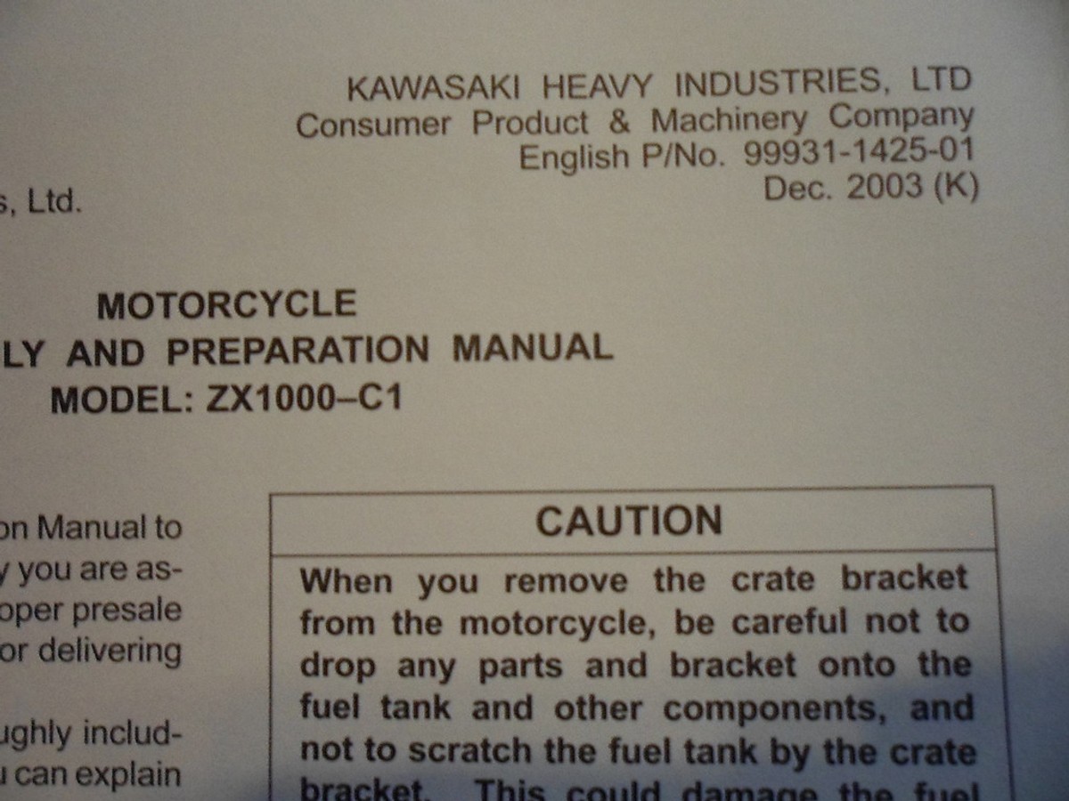 Kawasaki Factory Assembly and Preparation Manual 2004 ZX1000 99931