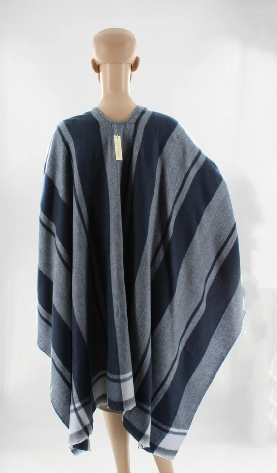 New Max Studio Two Tone Navy Plaid Topper Ruana Wrap Cape Nwt #R110 - Image 2 of 2