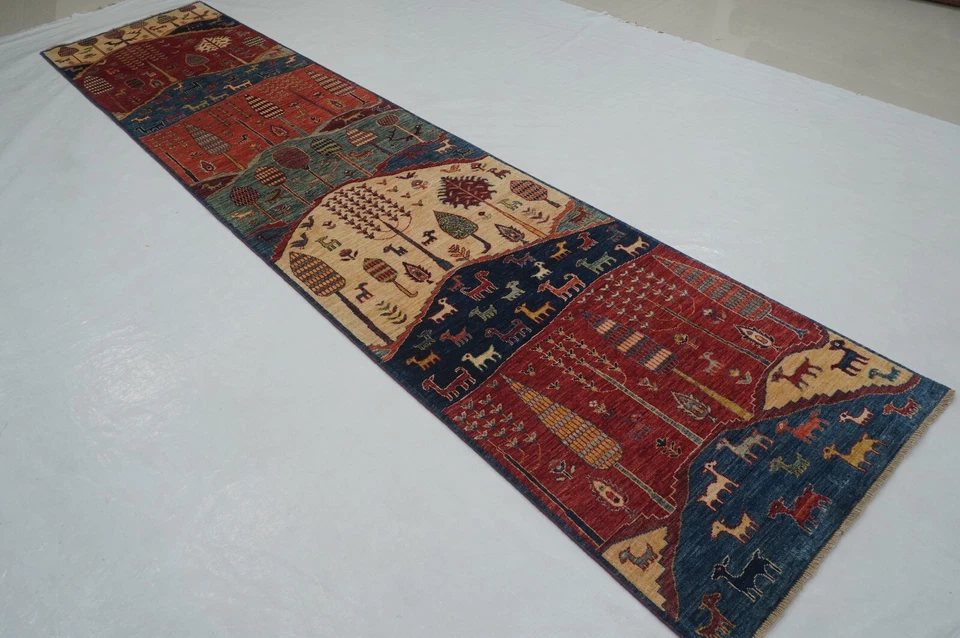 3 x 13 ft Multicolor Tree of Life Gabbeh Afghan Hand knotted Runner Rug - Image 2 of 4