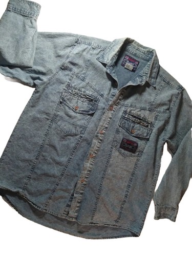 Mens Denim Shirt Size XL Graffiti Blues Button Up Acid Wash Relaxed Fit Vtg Y2K - Picture 6 of 24