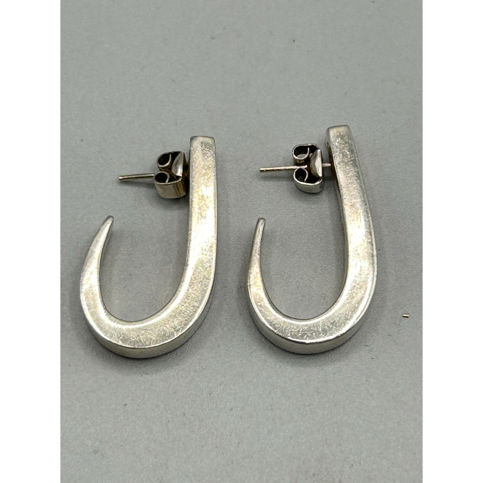 Solid Sterling Silver 925 Hook Shaped Earrings Op… - image 7