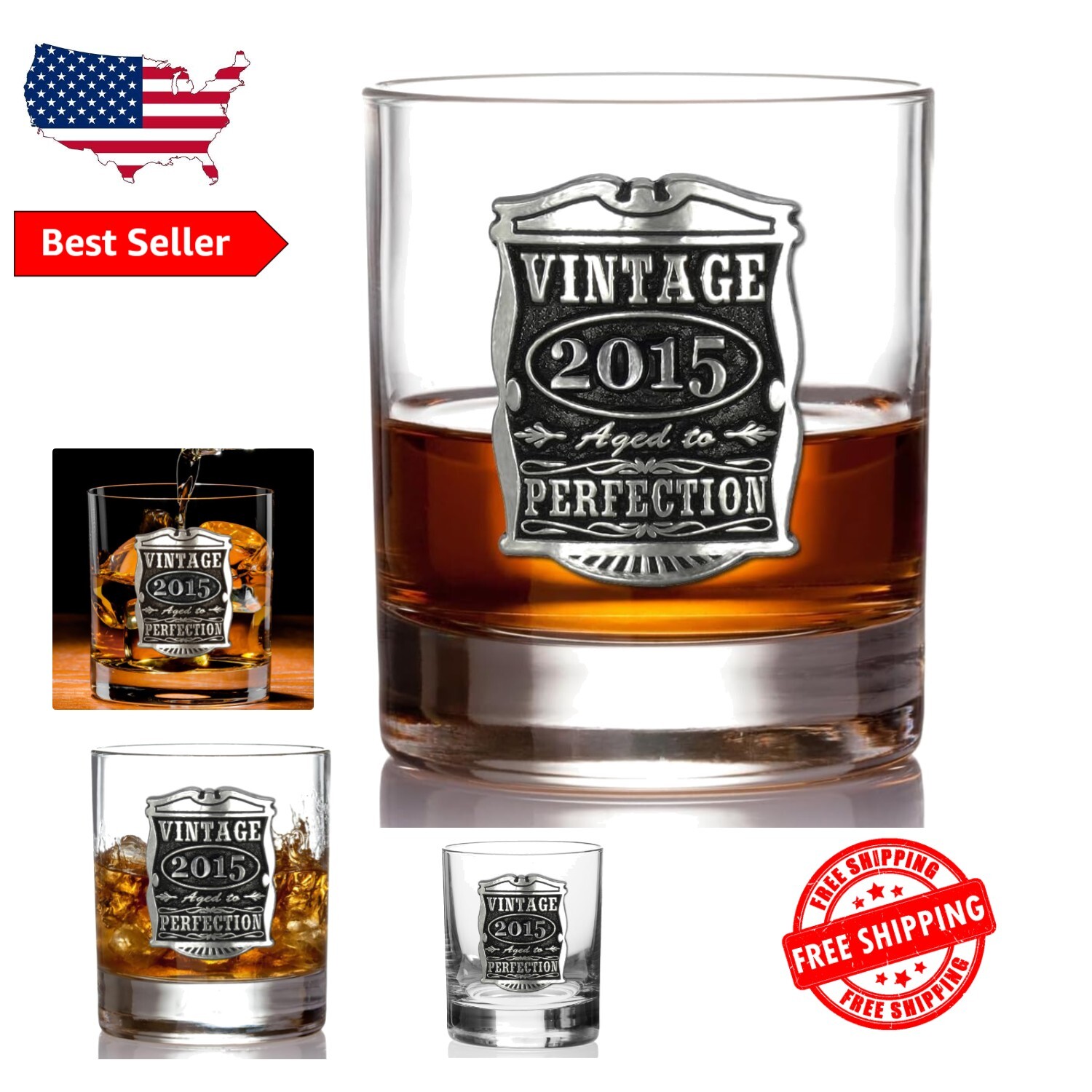 Vintage Old Fashioned Whisky Glass with Brushed Pewter Finish - Perfect Anniversary Gift-image