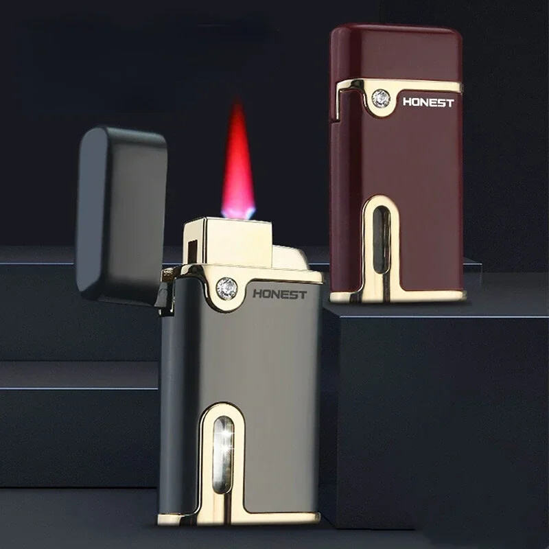 jet lighter cigarette Windproof Visual Butane Gas Metal JET Lighter Red Frame Cigar Torch W/Box  Gifts