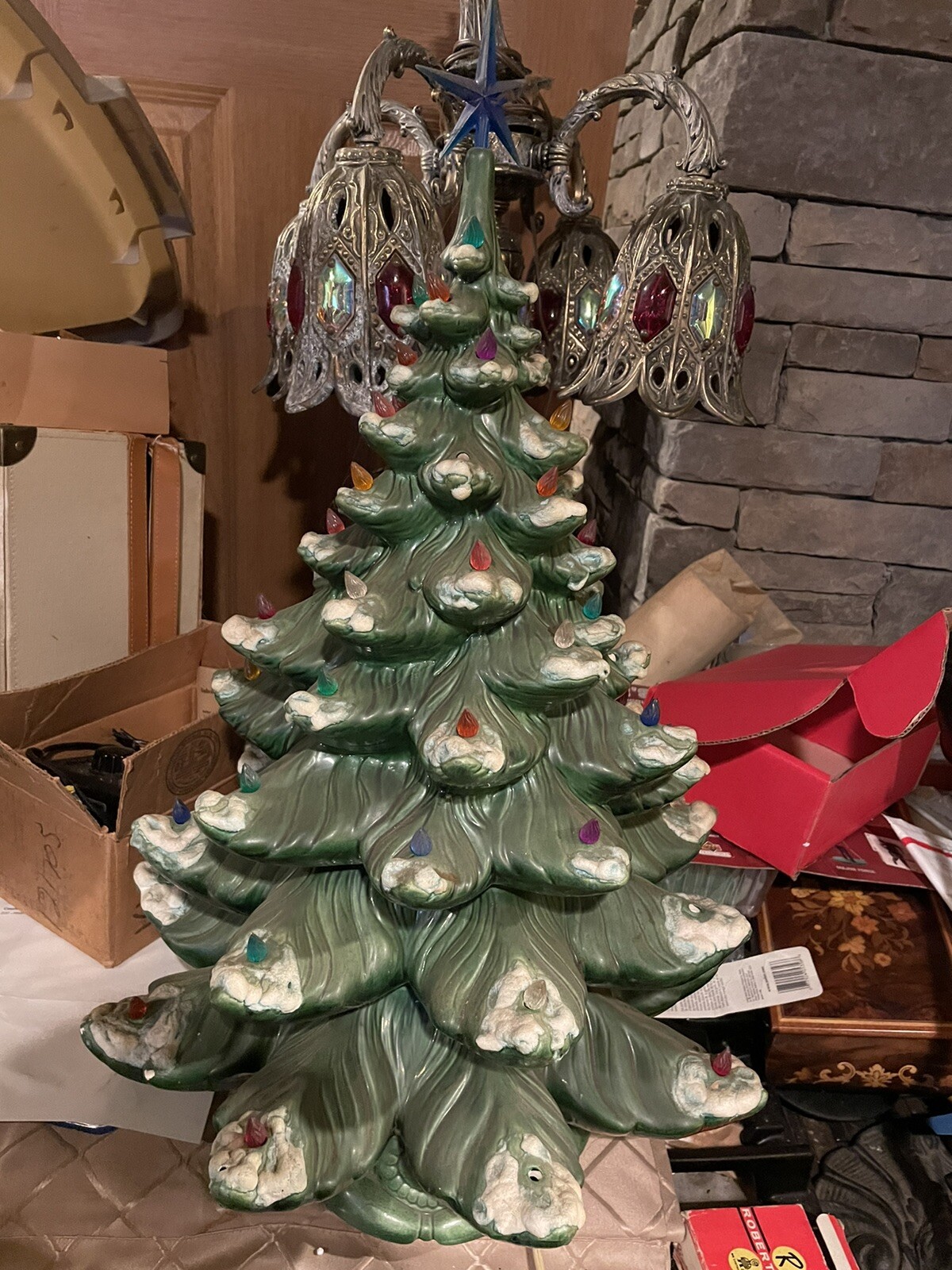 Vintage Atlantic Mold 26” Ceramic Lighted Flocked Christmas Tree 70s eBay