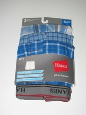 HANES Boy's Size S 6-8 Platinum Boxer Shorts Blue Tagless Comfort Waistband 3 Pk