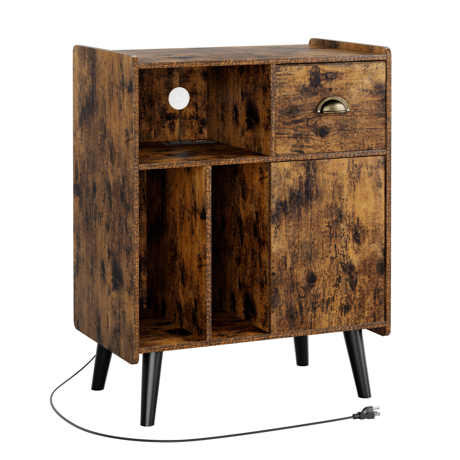 Vinyl Record Player Stand Cabinet w/Power Outlet Album Turntable Stand Cabinet