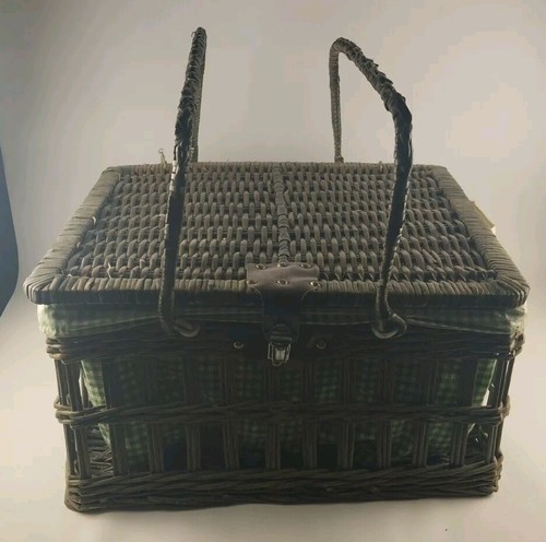 Valise Panier Pique Nique Pic Nic Vintage Valise En Osier - Photo 4/7
