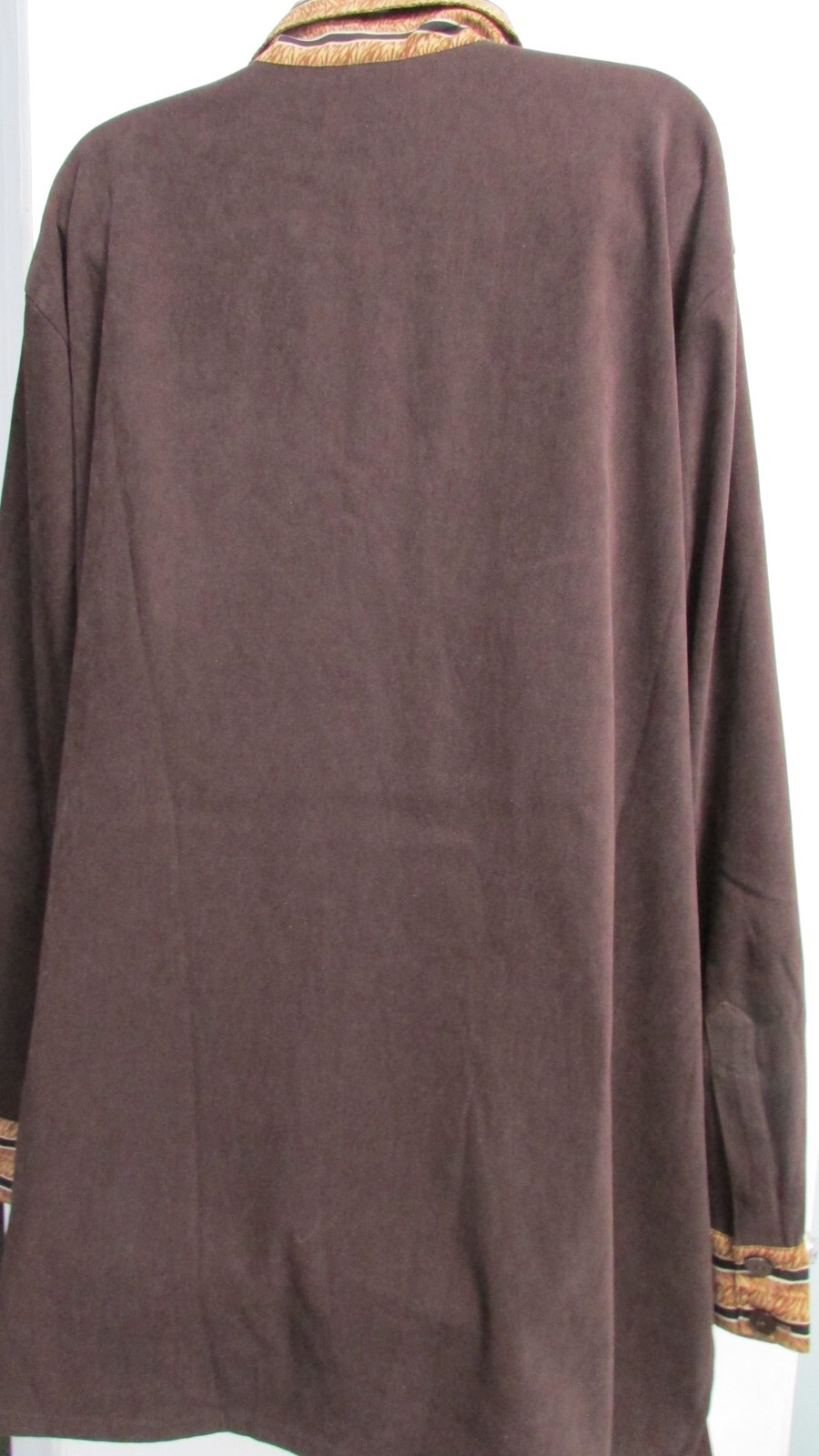 Women's 3X Brown Patchwork Collar Button LS Shirt… - image 8