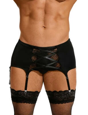 LAU-FASHION Herren Strumpfhalter Spitze Strapsgürtel Hüfthalter Strapse Dessous M/L/XL