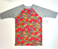 LuLaRoe Sloan shirt kids size 14 floral flowers 3/4 grey heathered sleeves NWT