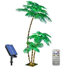 6Ft 3 Trunks Artificial Palm Tree 203 LED Lights Outdoor Indoor Solar Patio Tiki