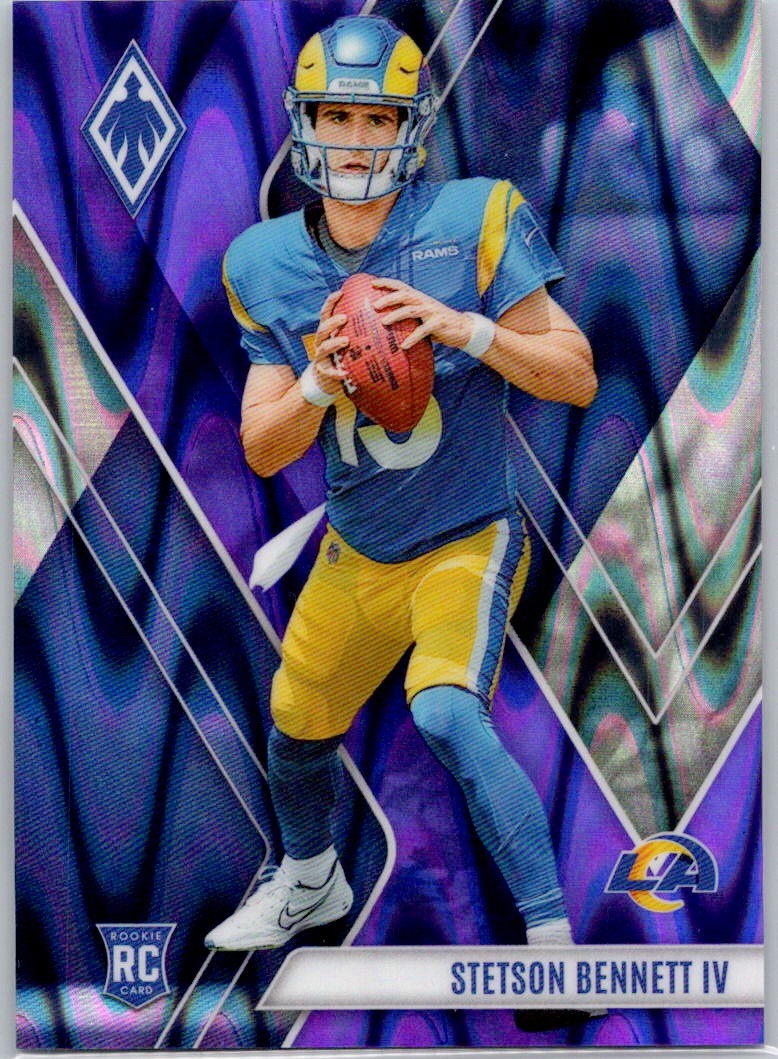2023 Panini Phoenix Purple Seismic #121 Stetson Bennett IV #/125 RC Rams