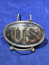 Vintage Civil War US Union Army Oval Brass Belt Buckle Replica T-Bar Plate