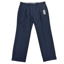 Michael Kors Mens Pleated Cuffed Solid Classic Fit Stretch Pants Navy 38x30