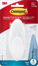 Image of Command Bath Large Towel Hook, White, Water Resistant - 1 Hook and 1 Adhesive S