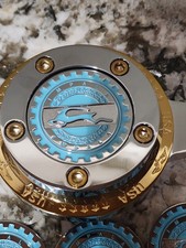 Chevy Impala Wire Wheel Knock Off Metal Chips Light Blue Chrome Set Of 4