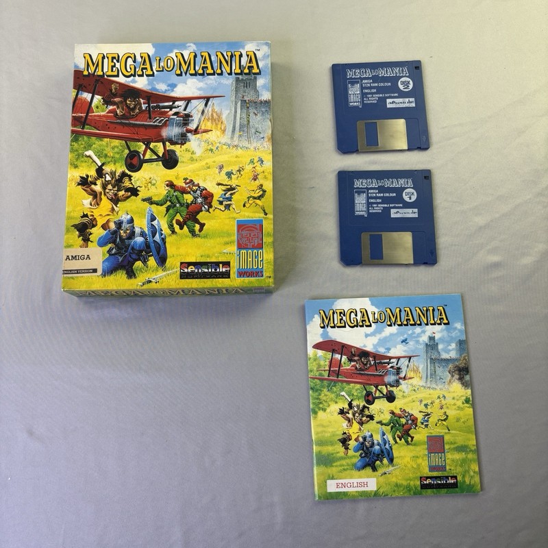 Mega Lo Mania Commodore Amiga Big Box Video Game with Manual Vintage 1991