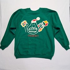 Vintage Shopping Sweatshirt Hanes Her Way Charge Graphic Green Christmas 90s XL