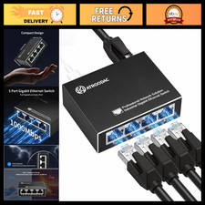 5-Port Gigabit Ethernet Switch, USB-C Powered, Plug  Play, Network Hub, Fast Co