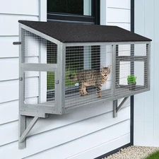 beeNbkks Cat Catio, Window Box Enclosure for Indoor Cats, Wooden Window Perch