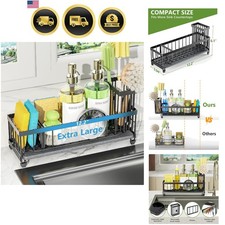 Extra Large Sink Caddy Organizer with Drying Stone, Black Sponge Holder for K...