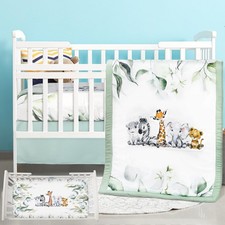 3 Pcs Baby Crib Bedding Set Safari Animals Dinosaurs Bear Woodland Animals Ju...
