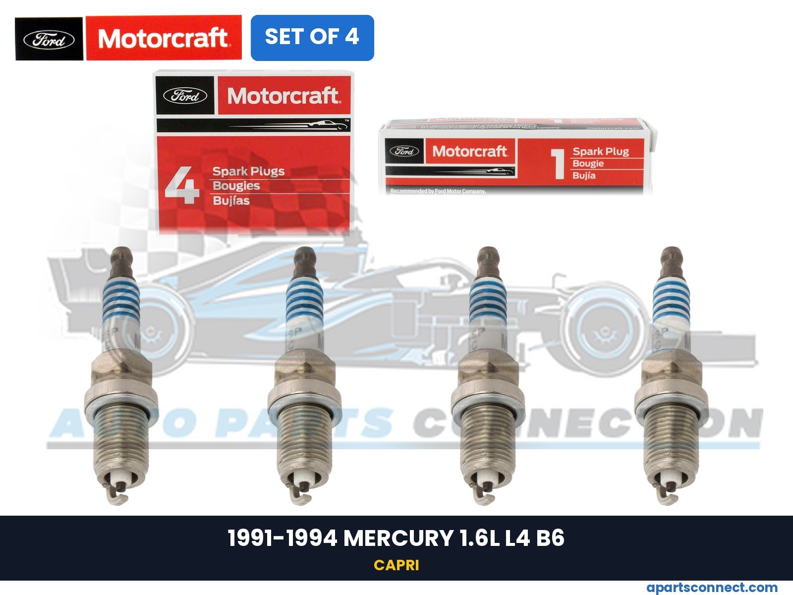 1991-1994 MERCURY CAPRI 1.6L L4 B6 MOTORCRAFT SPARK PLUGS SET 4