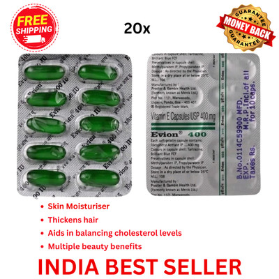 20 x Vitamin E Evion 400mg Capsules for Glowing Face Strong Hair Nails UK Seller