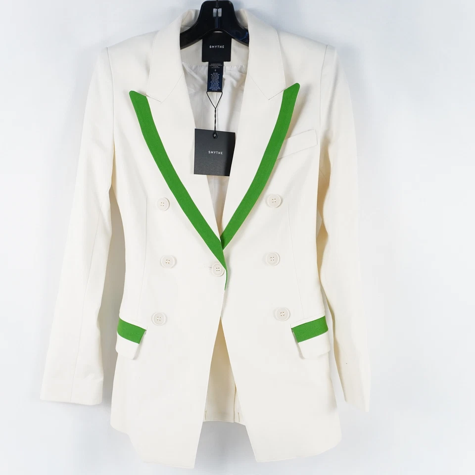 Smythe Taped Not A DB Blazer In Tennis White And Kelly Green - Women's Size 0