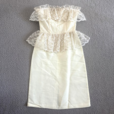 Vintage Jolie Madame Dress Small Cream Lace Peplum Ruffled Strapless Formal 80s