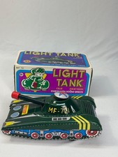 Vintage Tin Litho Wind-Up Light Tank MF-721 Friction Toy w/ Box Made in China