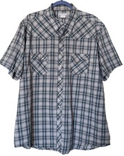 Wrangler Western Short Sleeve Blue Gray Snap Plaid Shirt Men's Size XL READ