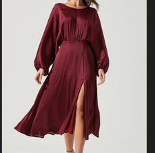 ASTR the Label burgundy Marin dolman sleeve satin midi dress sz S