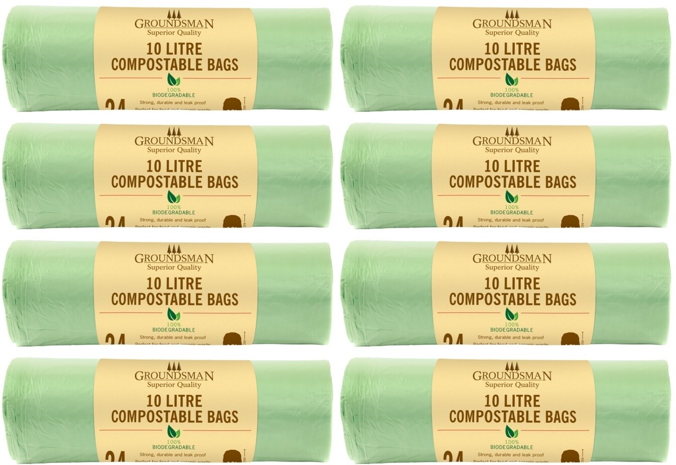192x Groundsman Compostable Caddy Bin Liners Waste Bags Biodegradable Food 10L
