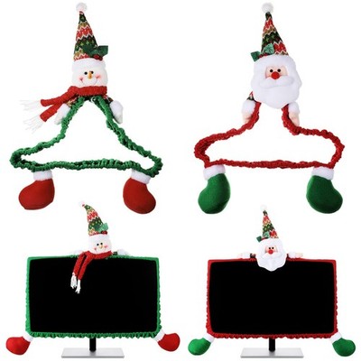 2 Pcs Christmas Computer Monitor Border Cover Snowman Santa Christmas Compute...